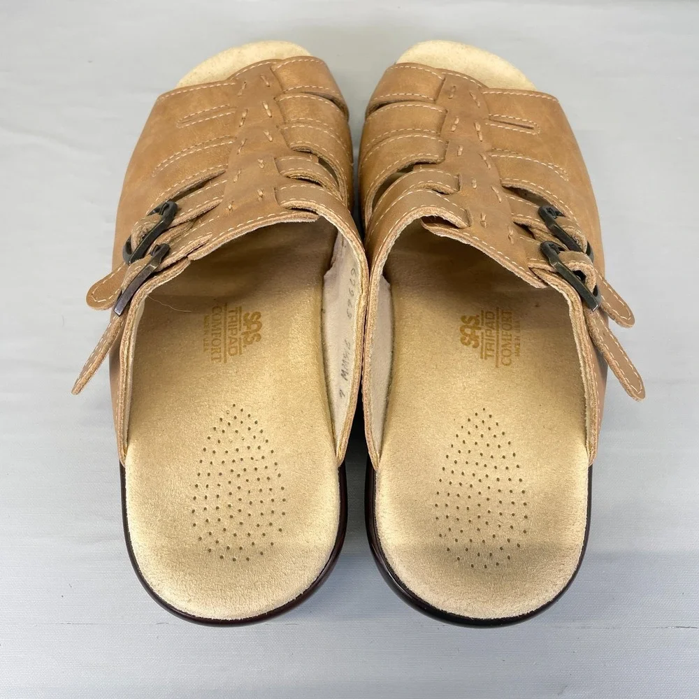 SAS Tango Wedge Sandals Womens Size 7.5 Extra Wide Brown Leather Comfort Shoes